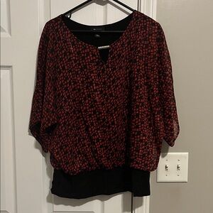 AB Studio Red and Black Square Pattern Blouse